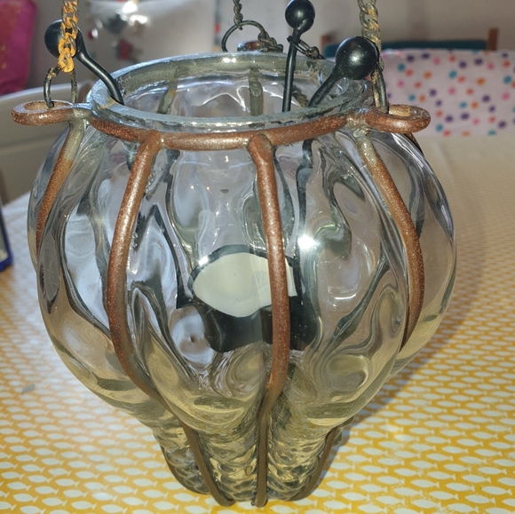 *SOLD* Cast iron glass hanging candle tealight holder vintage style shabby chic - Picture 7 of 11